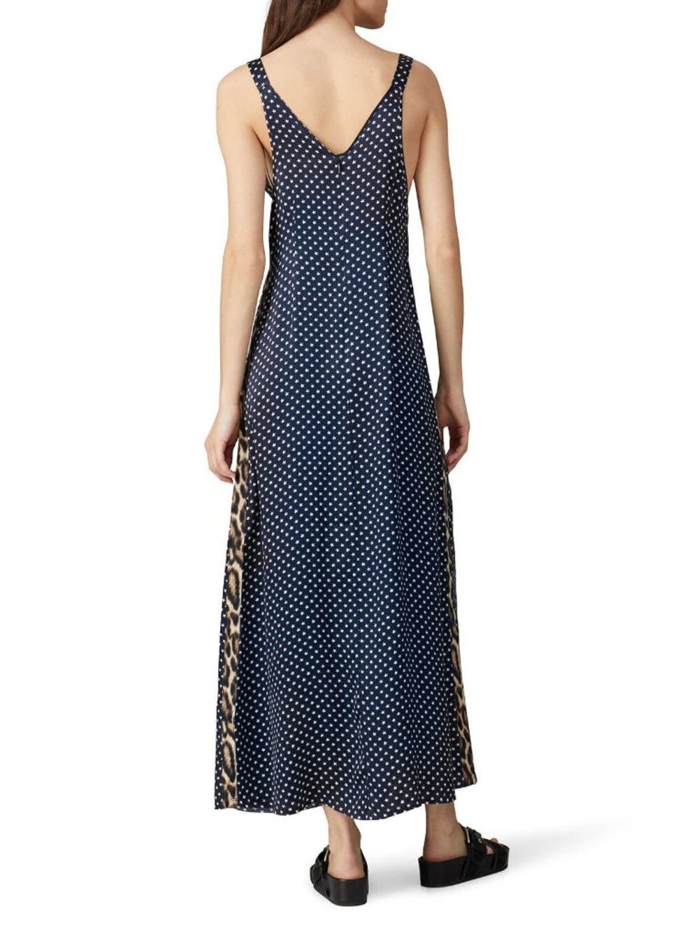 R13 Navy Blue Star Print V-Neck Sleeveless Silk Maxi Dress Women's Size Small S - Picture 3 of 11